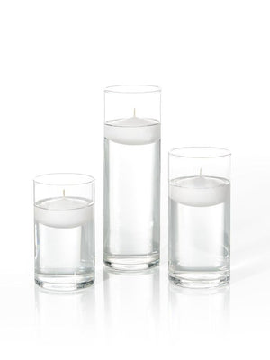 3" Floating Candles & Cylinder Vases - Set of 18