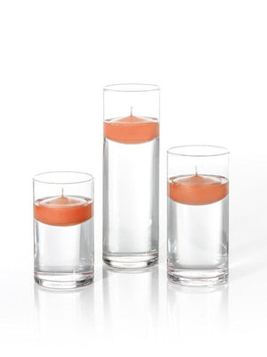 3.5"D x 6", 7.5", 9"H - 3" Floating Candles & Cylinder Vases - Set of 18