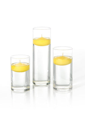 3.5"D x 6", 7.5", 9"H - 3" Floating Candles & Cylinder Vases - Set of 18