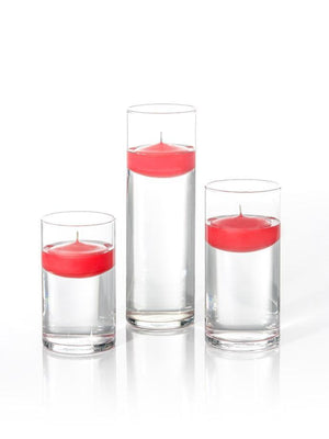 3.5"D x 6", 7.5", 9"H - 3" Floating Candles & Cylinder Vases - Set of 18