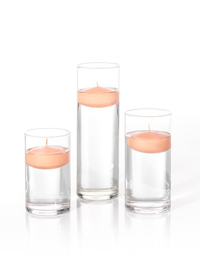 3.5"D x 6", 7.5", 9"H - 3" Floating Candles & Cylinder Vases - Set of 18