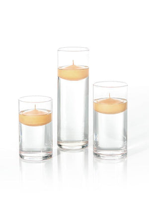 3.5"D x 6", 7.5", 9"H - 3" Floating Candles & Cylinder Vases - Set of 18