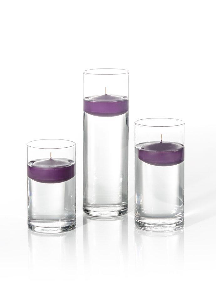 3.5"D x 6", 7.5", 9"H - 3" Floating Candles & Cylinder Vases - Set of 18