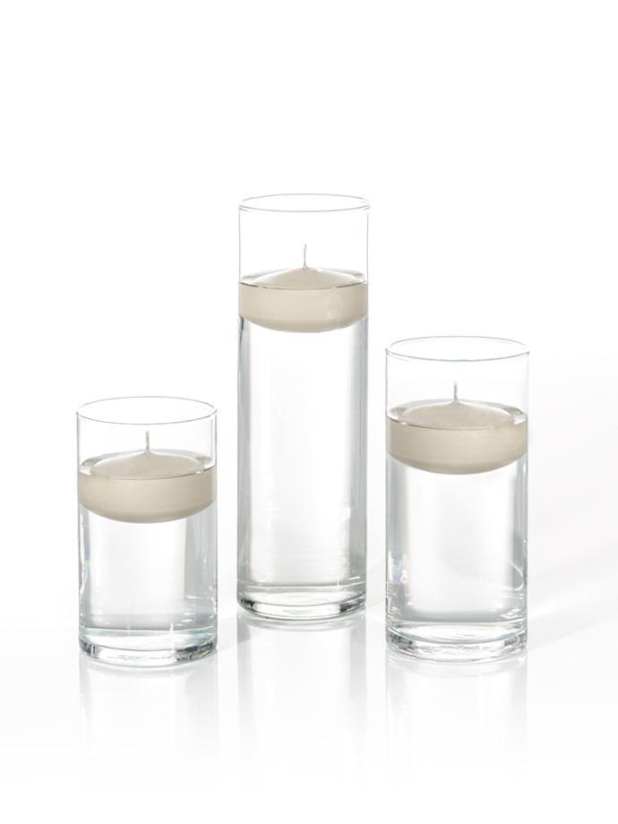 3" Floating Candles & Cylinder Vases, Set of 18