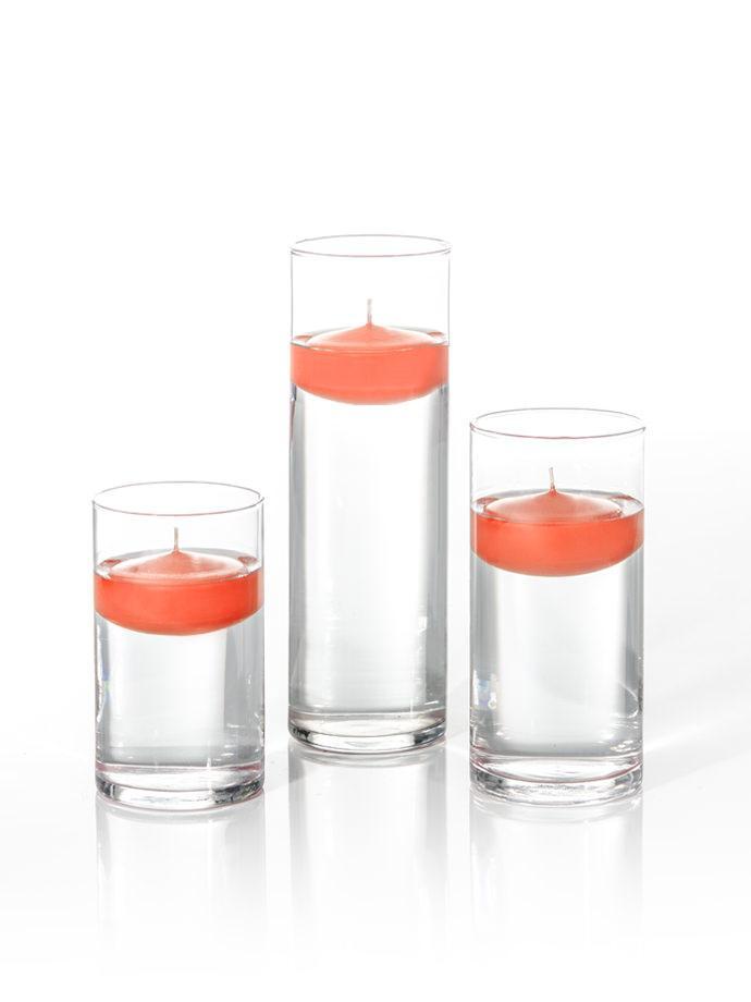 3.5"D x 6", 7.5", 9"H - 3" Floating Candles & Cylinder Vases - Set of 18