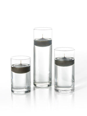 3.5"D x 6", 7.5", 9"H - 3" Floating Candles & Cylinder Vases - Set of 18