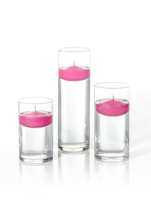 3.5"D x 6", 7.5", 9"H - 3" Floating Candles & Cylinder Vases - Set of 18