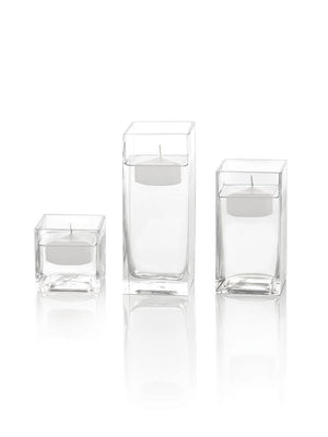 2.25" Square Floating Candles & Square Vases, Set of 12