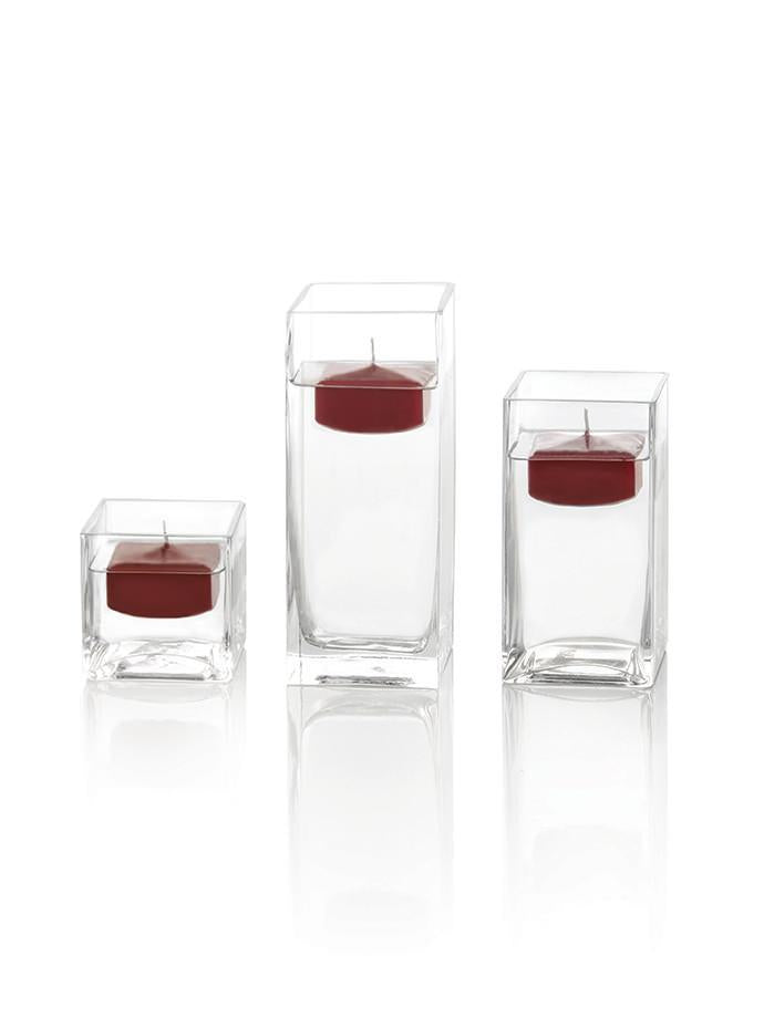 2.25" Square Floating Candles & Square Vases - Set of 12