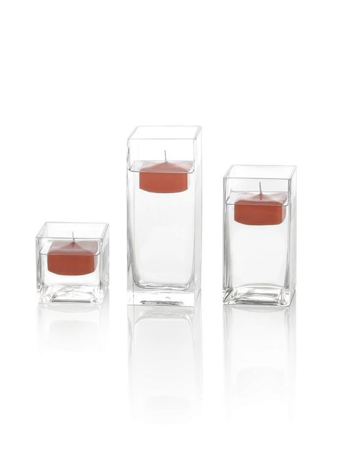 2.25" Square Floating Candles & Square Vases - Set of 12