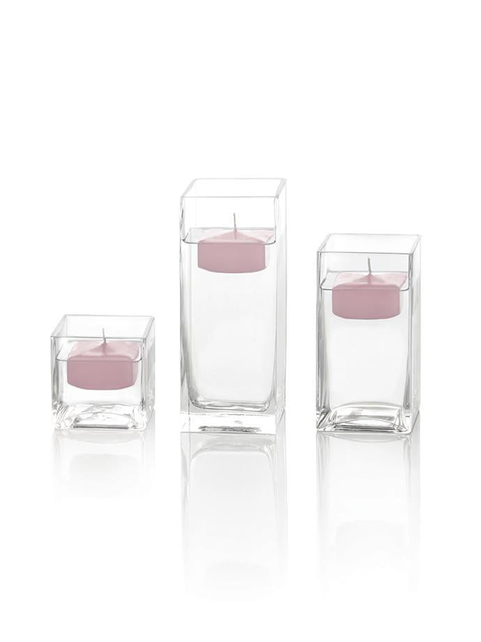 2.25" Square Floating Candles & Square Vases, Set of 12