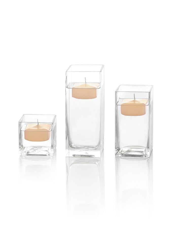 2.25" Square Floating Candles & Square Vases, Set of 12