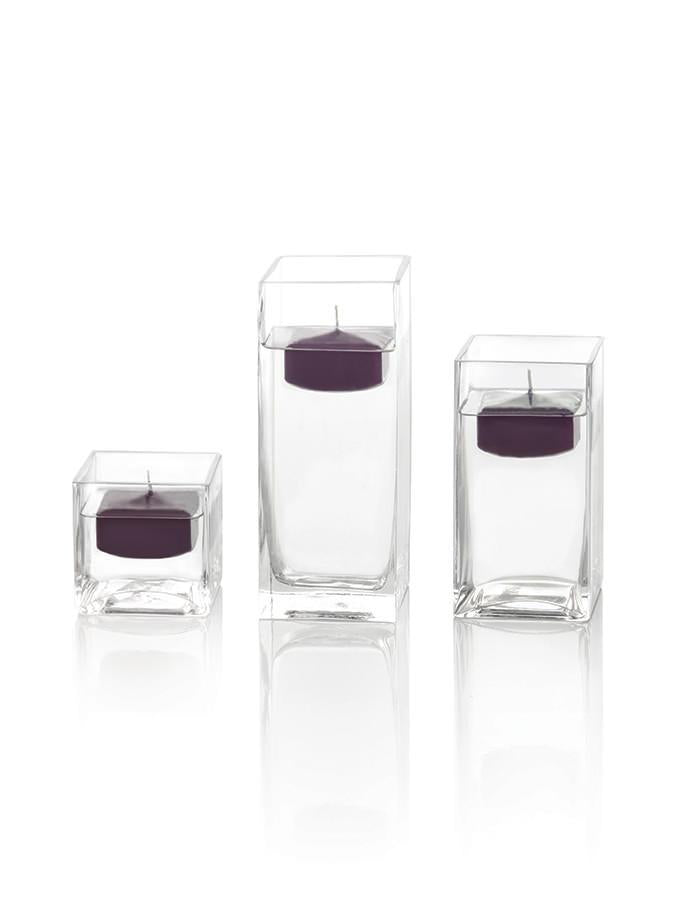 2.25" Square Floating Candles & Square Vases, Set of 12