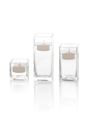 2.25" Square Floating Candles & Square Vases, Set of 12