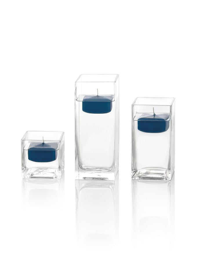 2.25" Square Floating Candles & Square Vases - Set of 12