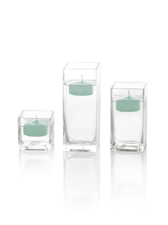 2.25" Square Floating Candles & Square Vases, Set of 12