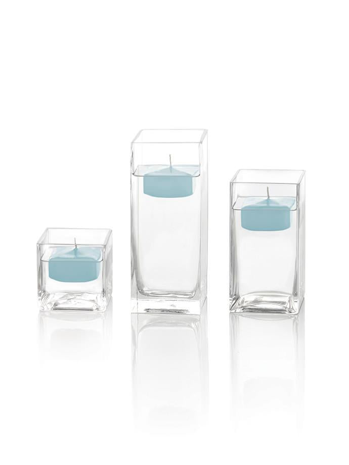 2.25" Square Floating Candles & Square Vases - Set of 12