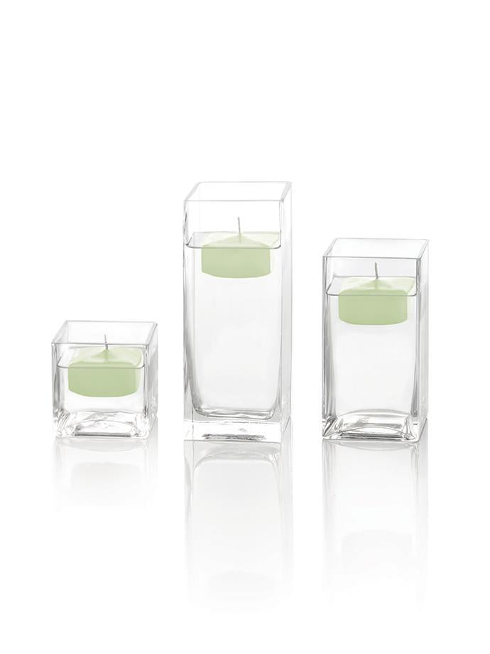 2.25" Square Floating Candles & Square Vases, Set of 12