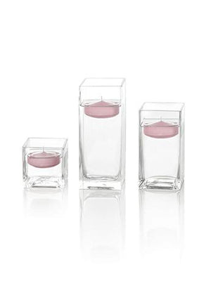 2.25" Round Floating Candles & Square Vases - Set of 12