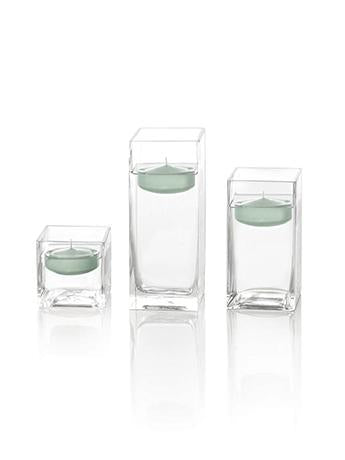 2.25" Round Floating Candles & Square Vases - Set of 12