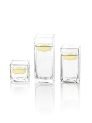 2.25" Round Floating Candles & Square Vases - Set of 12