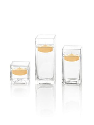 2.25" Round Floating Candles & Square Vases - Set of 12