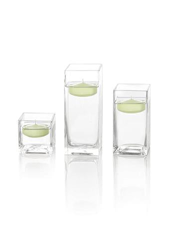 2.25" Round Floating Candles & Square Vases - Set of 12