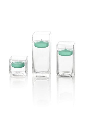 2.25" Round Floating Candles & Square Vases - Set of 12