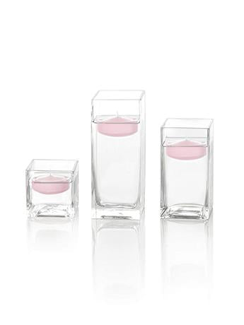 2.25" Round Floating Candles & Square Vases - Set of 12