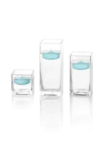 2.25" Round Floating Candles & Square Vases - Set of 12